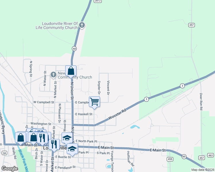 map of restaurants, bars, coffee shops, grocery stores, and more near 545 Vincent Dr in Loudonville