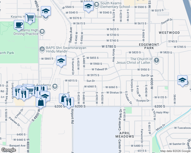 map of restaurants, bars, coffee shops, grocery stores, and more near 4401 West 5975 South in Kearns