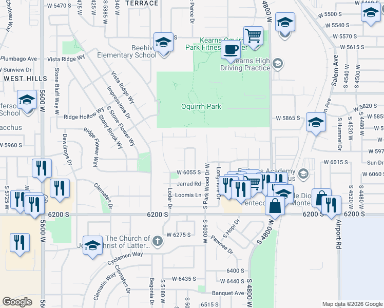 map of restaurants, bars, coffee shops, grocery stores, and more near 5987 South 5100 West in Salt Lake City