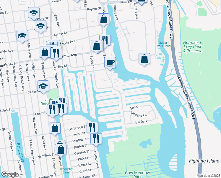 map of restaurants, bars, coffee shops, grocery stores, and more near 368 Bedell Street in Freeport
