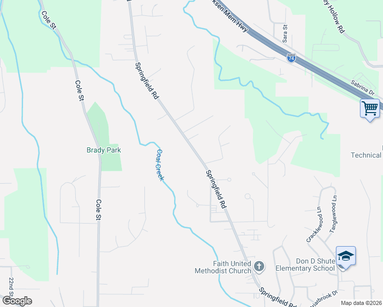 map of restaurants, bars, coffee shops, grocery stores, and more near 1802 Springfield Road in East Peoria