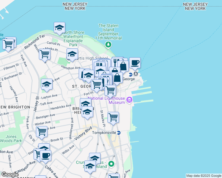 map of restaurants, bars, coffee shops, grocery stores, and more near 10 Richmond Terrace in Staten Island