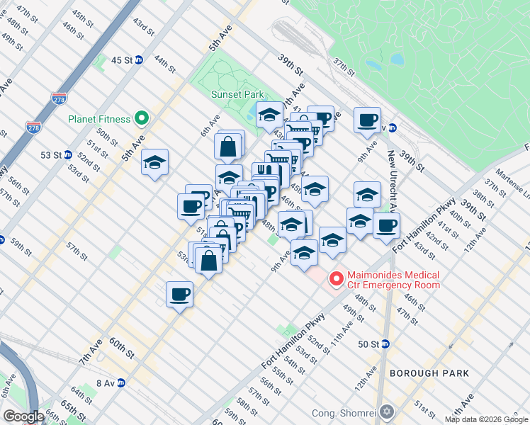 map of restaurants, bars, coffee shops, grocery stores, and more near 775 A 49th Street in Brooklyn