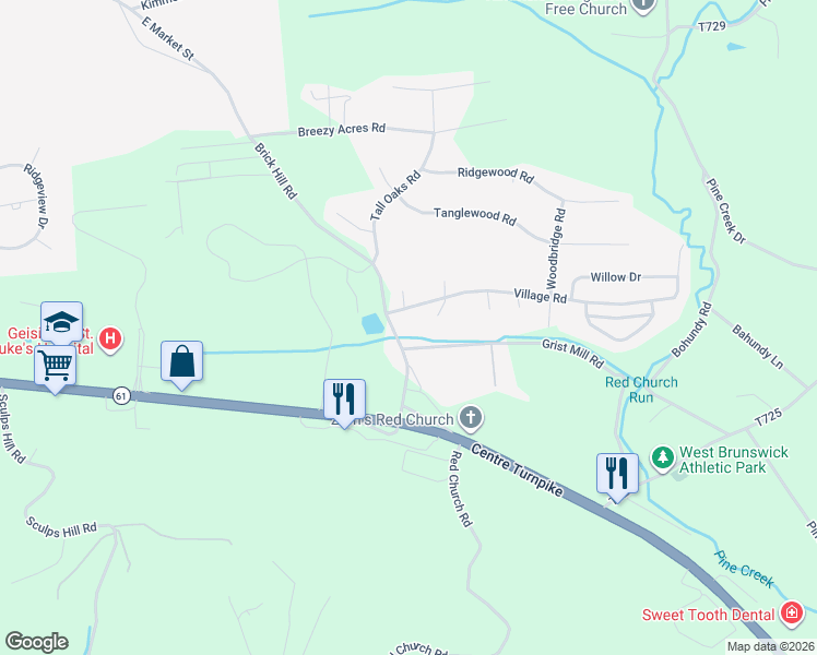 map of restaurants, bars, coffee shops, grocery stores, and more near 1203 Village Road in Orwigsburg