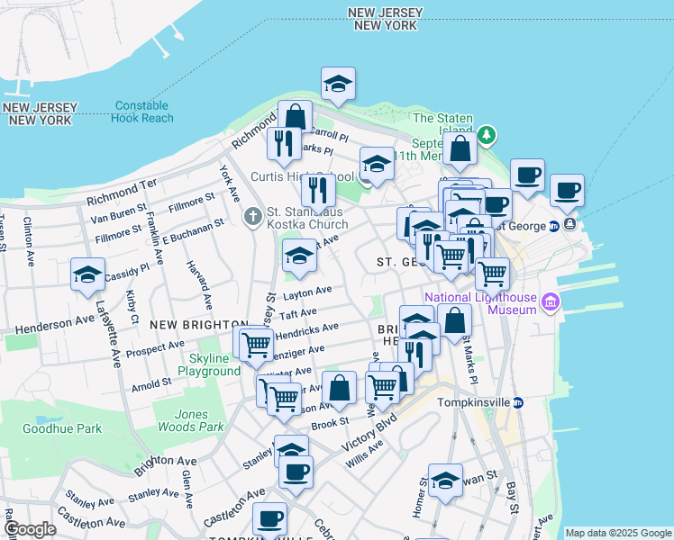 map of restaurants, bars, coffee shops, grocery stores, and more near 222 Westervelt Avenue in Staten Island