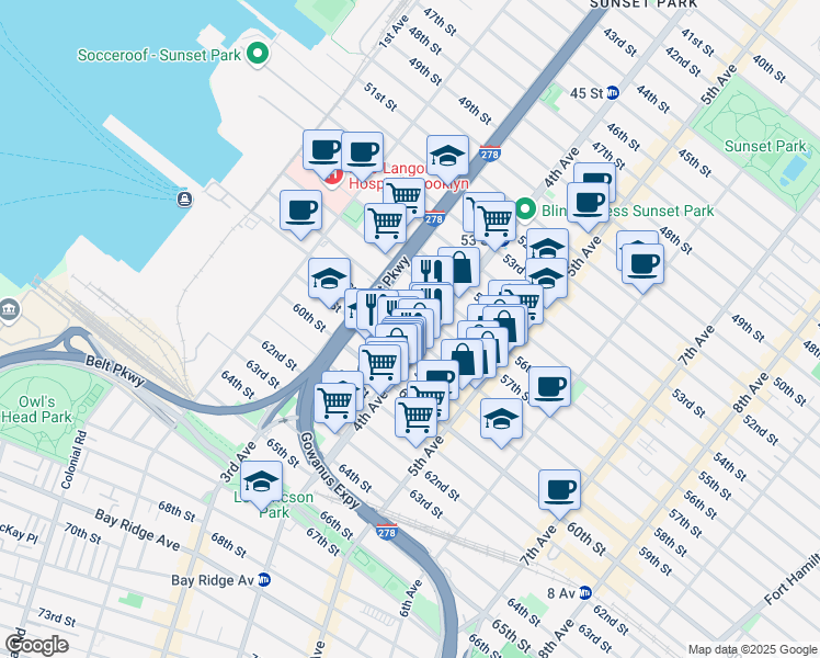 map of restaurants, bars, coffee shops, grocery stores, and more near 365 58th Street in Brooklyn