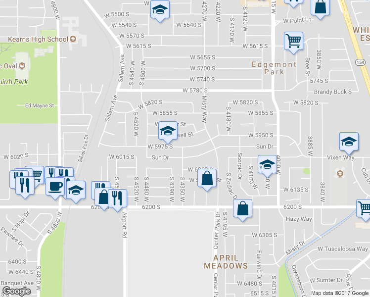 map of restaurants, bars, coffee shops, grocery stores, and more near 4339 West 5975 South in Kearns