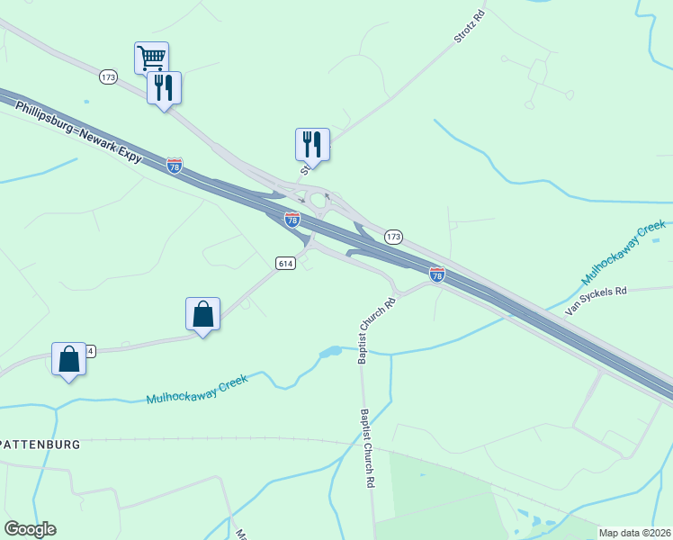 map of restaurants, bars, coffee shops, grocery stores, and more near 75 Frontage Road in Union Township