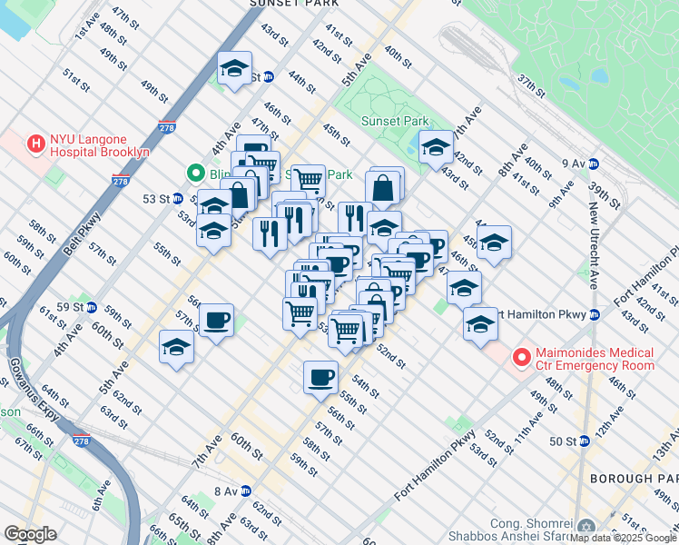 map of restaurants, bars, coffee shops, grocery stores, and more near 659 51st Street in Brooklyn