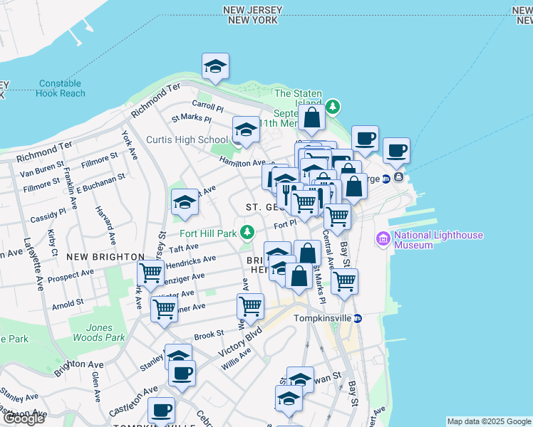 map of restaurants, bars, coffee shops, grocery stores, and more near 101 Daniel Low Terrace in Staten Island