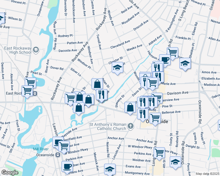map of restaurants, bars, coffee shops, grocery stores, and more near 2872 Terrell Avenue in Oceanside