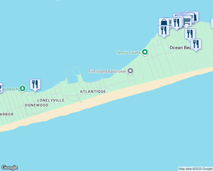 map of restaurants, bars, coffee shops, grocery stores, and more near 31 East End Walk in Bay Shore