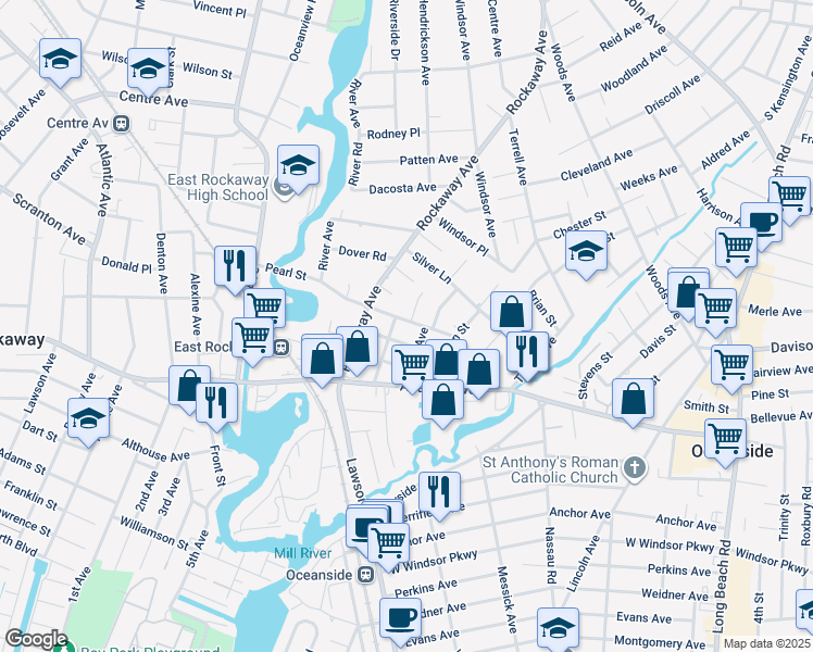 map of restaurants, bars, coffee shops, grocery stores, and more near 495 Pearl Street in Oceanside