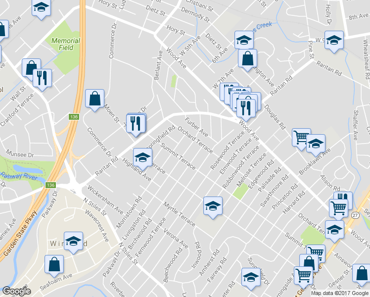 map of restaurants, bars, coffee shops, grocery stores, and more near 128 Livingston Road in Linden