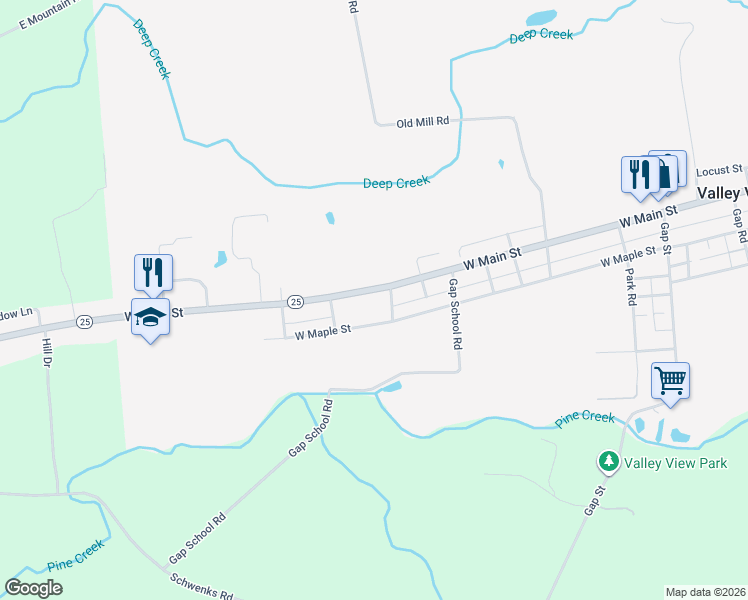 map of restaurants, bars, coffee shops, grocery stores, and more near 1619 West Main Street in Valley View