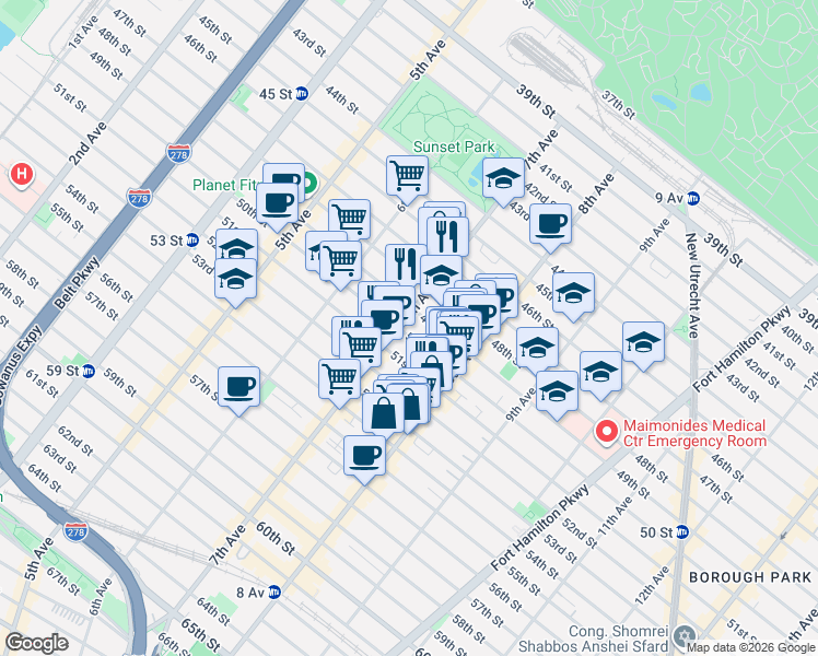 map of restaurants, bars, coffee shops, grocery stores, and more near 4915 7th Avenue in Brooklyn