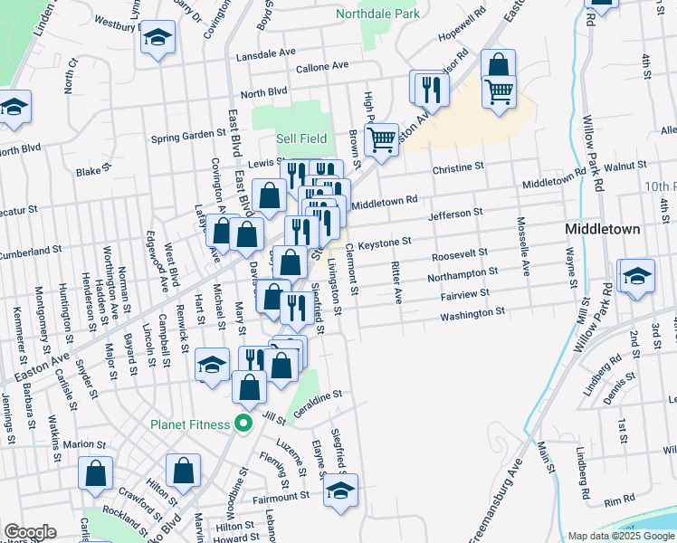 map of restaurants, bars, coffee shops, grocery stores, and more near 2110 Livingston Street in Bethlehem