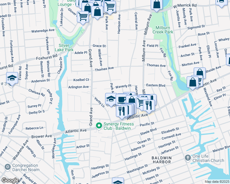 map of restaurants, bars, coffee shops, grocery stores, and more near 2751 Park Avenue in Baldwin