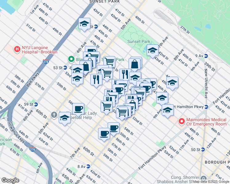 map of restaurants, bars, coffee shops, grocery stores, and more near 659 51st Street in Brooklyn