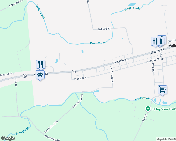 map of restaurants, bars, coffee shops, grocery stores, and more near 1619 West Main Street in Valley View