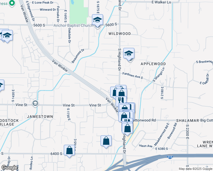 map of restaurants, bars, coffee shops, grocery stores, and more near 1924 East 5990 South in Holladay