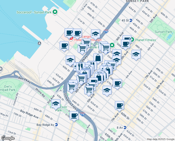 map of restaurants, bars, coffee shops, grocery stores, and more near 361 58th Street in Brooklyn