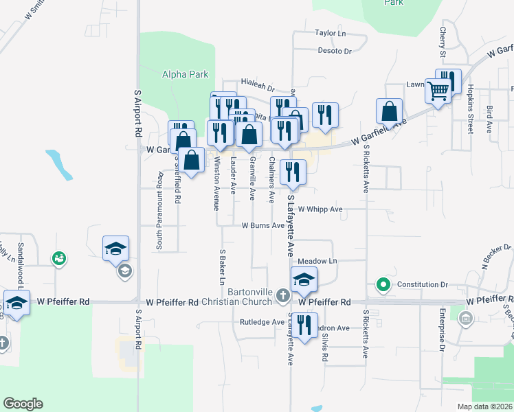 map of restaurants, bars, coffee shops, grocery stores, and more near 3908 Granville Avenue in Bartonville