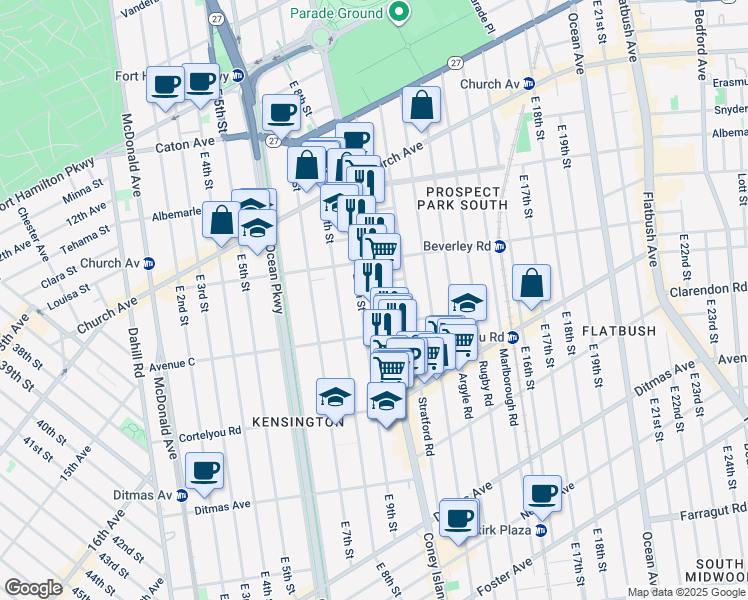 map of restaurants, bars, coffee shops, grocery stores, and more near 5 Matthews Court in Brooklyn