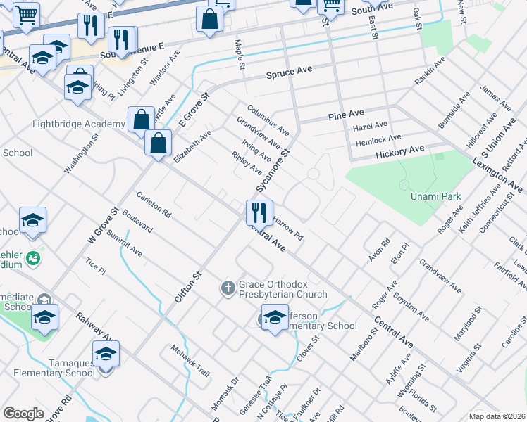 map of restaurants, bars, coffee shops, grocery stores, and more near 164 Harrow Road in Westfield