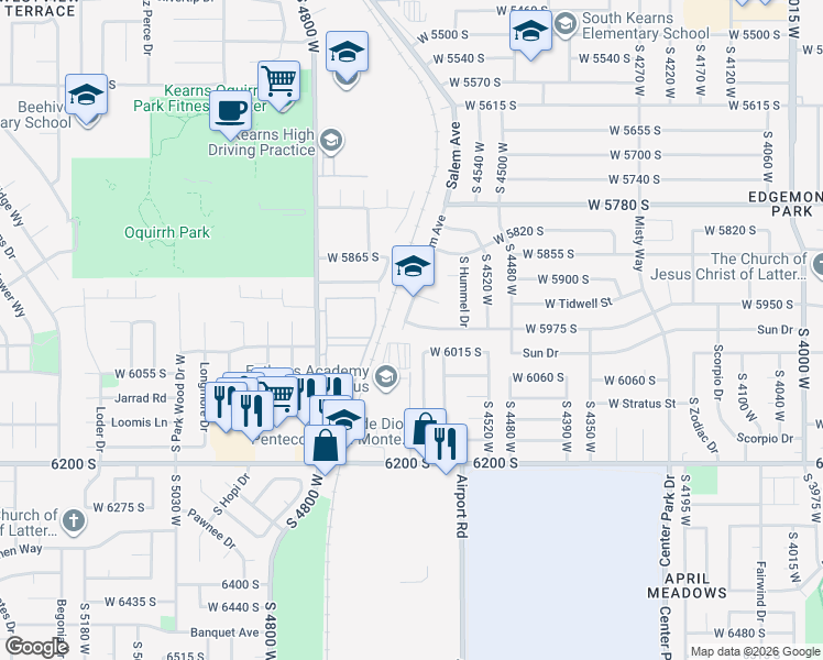 map of restaurants, bars, coffee shops, grocery stores, and more near 5979 Salem Circle in Kearns