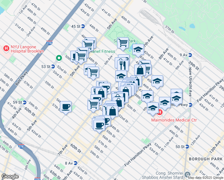 map of restaurants, bars, coffee shops, grocery stores, and more near 4915 7th Avenue in Brooklyn