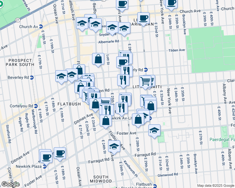 map of restaurants, bars, coffee shops, grocery stores, and more near 316 East 26th Street in Brooklyn