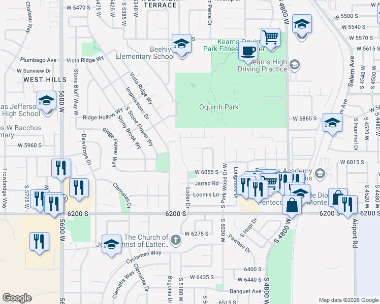 map of restaurants, bars, coffee shops, grocery stores, and more near 5143 Milstead Lane in Salt Lake City
