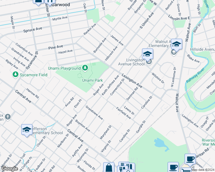 map of restaurants, bars, coffee shops, grocery stores, and more near 24 Keith Jeffries Avenue in Cranford