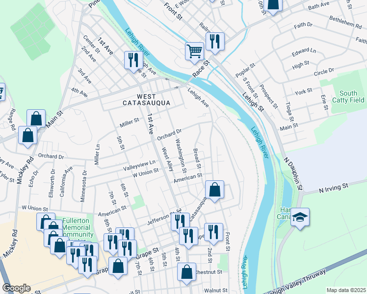 map of restaurants, bars, coffee shops, grocery stores, and more near 1223 Washington Street in Fullerton