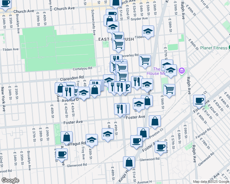 map of restaurants, bars, coffee shops, grocery stores, and more near 779 East 49th Street in Brooklyn