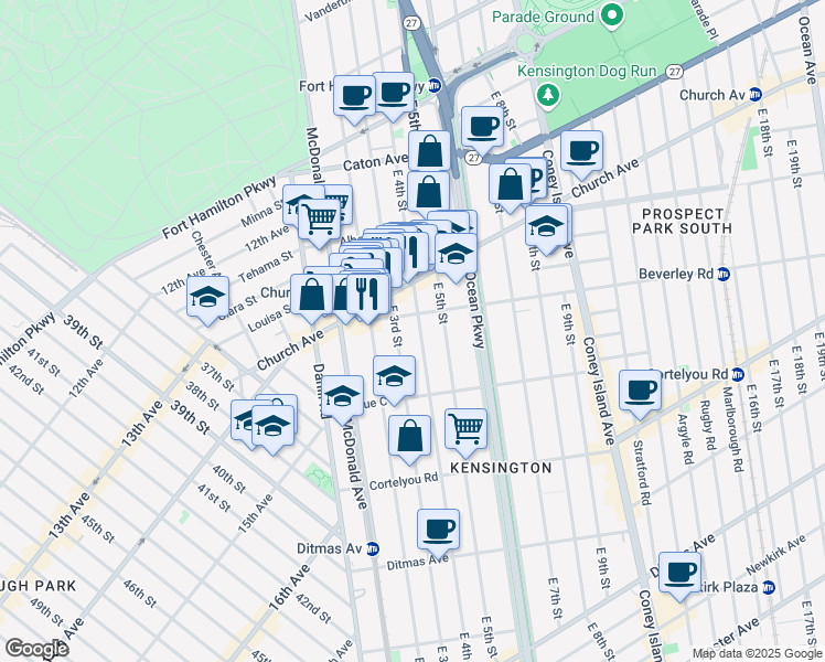 map of restaurants, bars, coffee shops, grocery stores, and more near 392 East 4th Street in Brooklyn