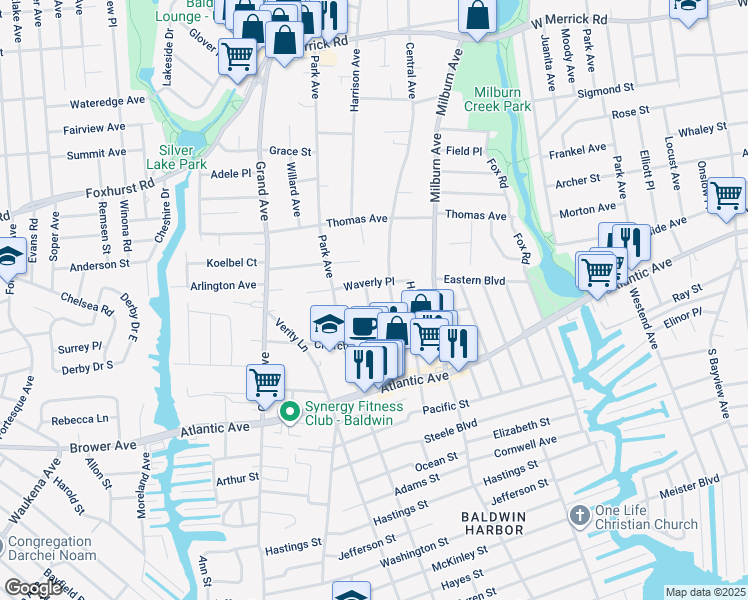 map of restaurants, bars, coffee shops, grocery stores, and more near 2755 Homan Place in Baldwin