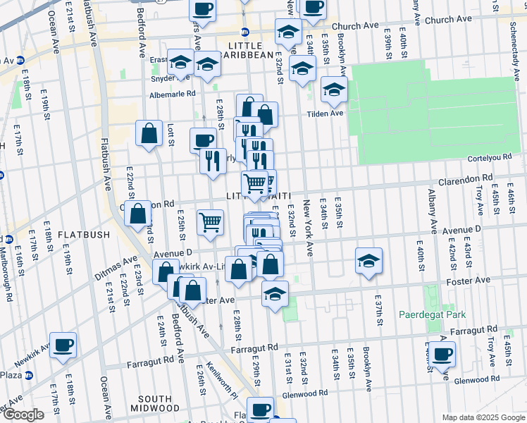map of restaurants, bars, coffee shops, grocery stores, and more near 1773 Nostrand Avenue in Brooklyn