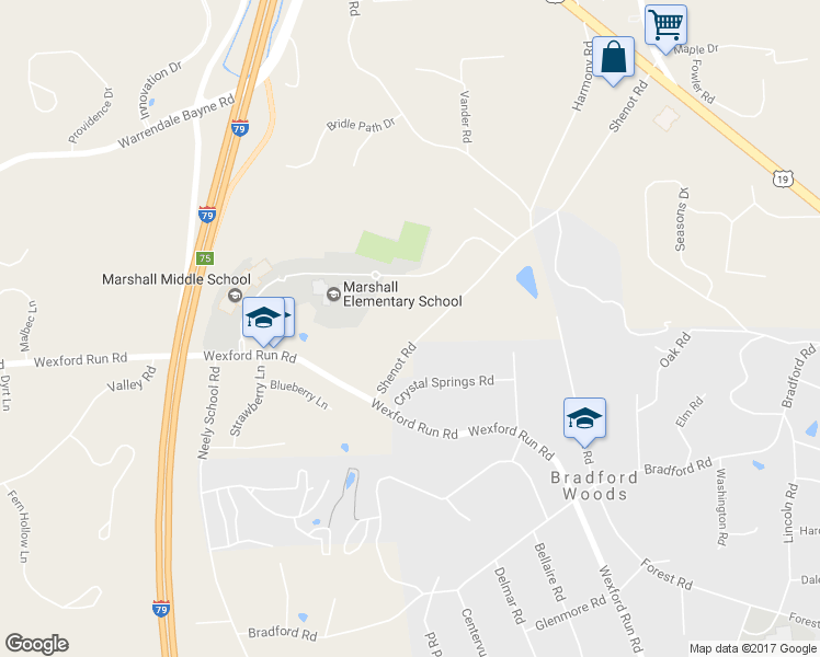 map of restaurants, bars, coffee shops, grocery stores, and more near 199 Shenot Road in Wexford