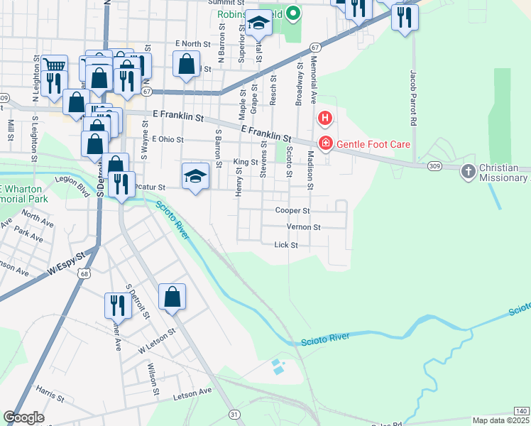 map of restaurants, bars, coffee shops, grocery stores, and more near 712 Cooper Street in Kenton