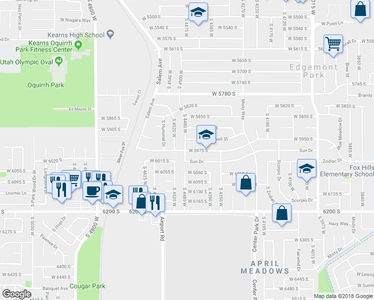 map of restaurants, bars, coffee shops, grocery stores, and more near 4480 West 5975 South in Kearns