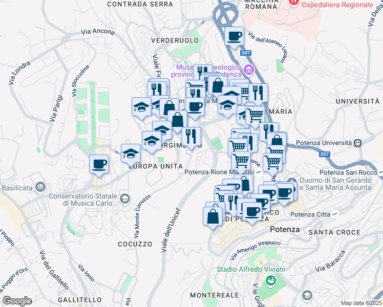 map of restaurants, bars, coffee shops, grocery stores, and more near 6 Via Maratea in Potenza
