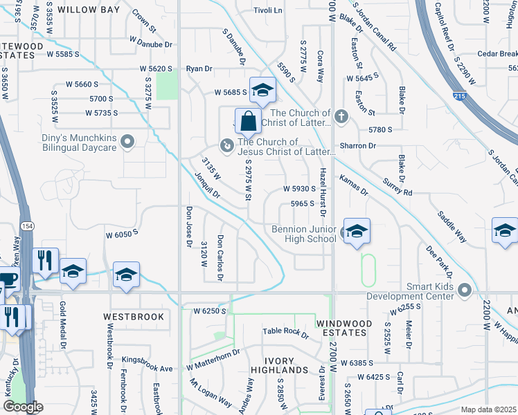 map of restaurants, bars, coffee shops, grocery stores, and more near 5980 South Sweet Basil North in Salt Lake City