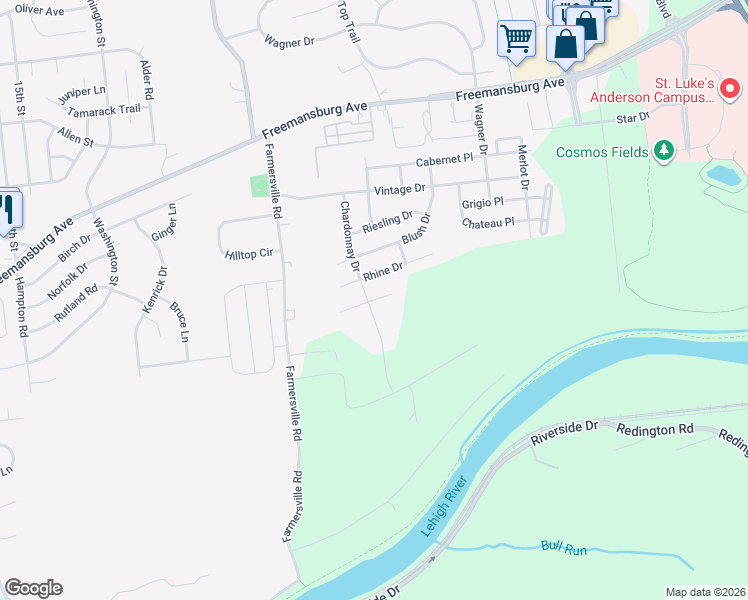 map of restaurants, bars, coffee shops, grocery stores, and more near 1771 Zinfandel Court East in Easton