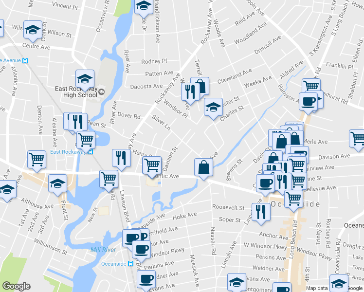 map of restaurants, bars, coffee shops, grocery stores, and more near 2805 Davison Street in Oceanside