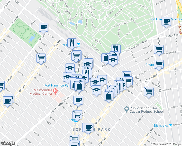 map of restaurants, bars, coffee shops, grocery stores, and more near 4002 Fort Hamilton Parkway in Brooklyn