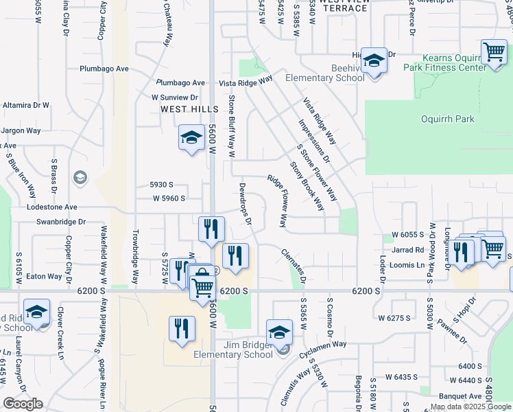 map of restaurants, bars, coffee shops, grocery stores, and more near 5480 Sun Ridge Court in Kearns