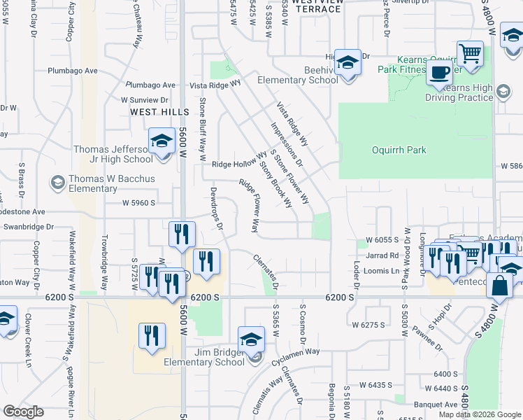 map of restaurants, bars, coffee shops, grocery stores, and more near 5975 Ridge Flower Way in Salt Lake City