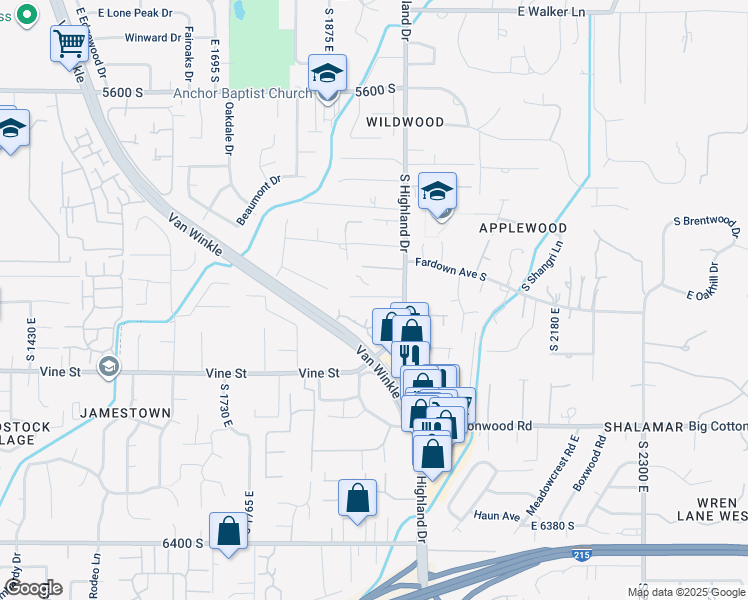 map of restaurants, bars, coffee shops, grocery stores, and more near 1924 East 5990 South in Holladay